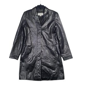 Wilsons Maxima Leather Trench Coat Womens L Black Full Length Gothic Vtg 90s